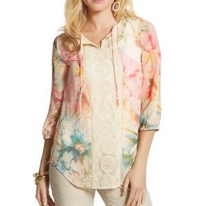 😊Chicos Diffused Floral Lynelle Sheer Shirt Sz 0/US 4 6 Small